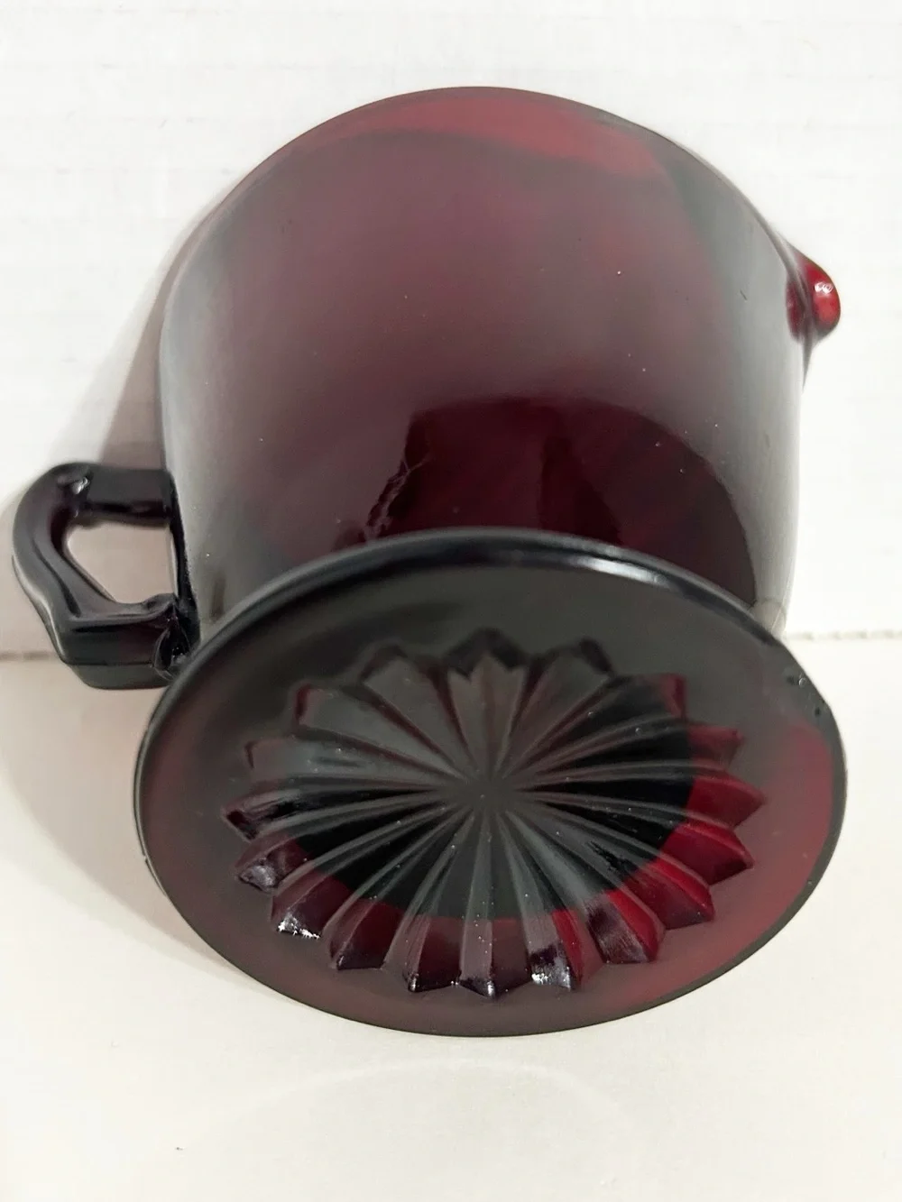 Vintage Anchor Hocking Royal Ruby Red Glass Foot Creamer Pitcher Starburst Base